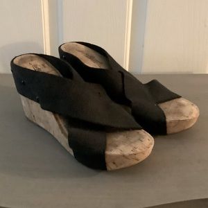 Lucky Brand Black Cork Wedge Sandal, 7 1/2